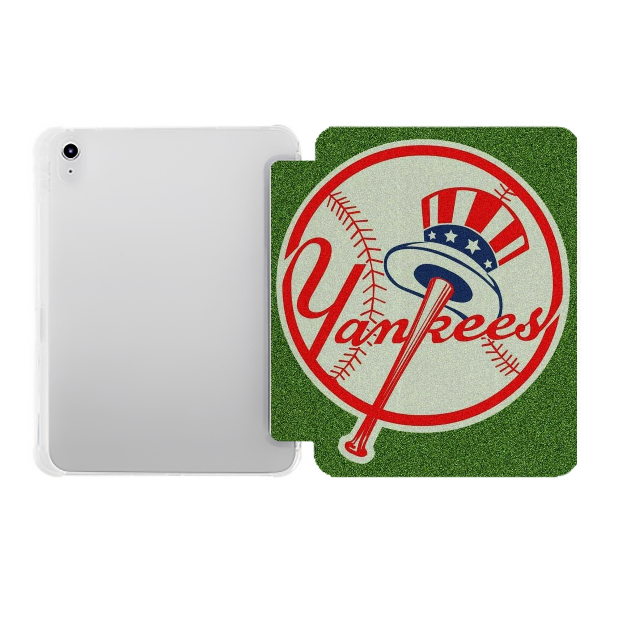 New York Yankees Logo Premium Tri-Fold PU Leather & Silicone IPad Case With Pencil Slot – Fits 9.5,10.5,10.9 – Adjustable Stand, Slim, Protective